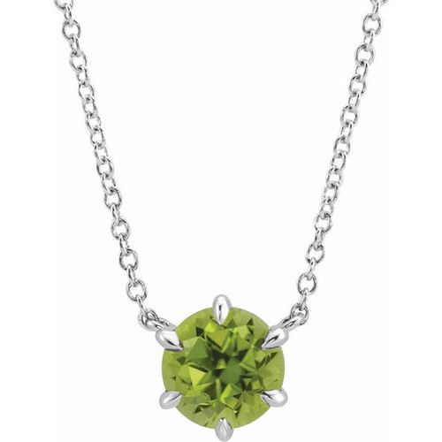 Sterling Silver Natural Peridot Solitaire 18" Necklace