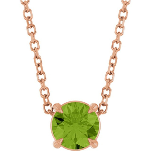 14K Rose 5 mm Natural Peridot 16-18" Necklace
