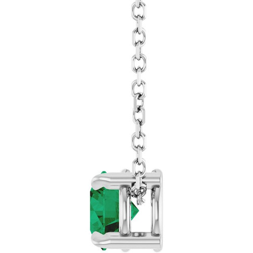 14K White 5 mm Lab-Grown Emerald 16-18" Necklace