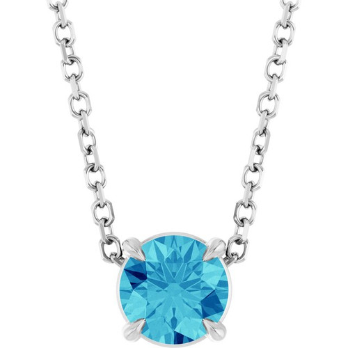 14K White 5 mm Natural Blue Zircon 16-18" Necklace