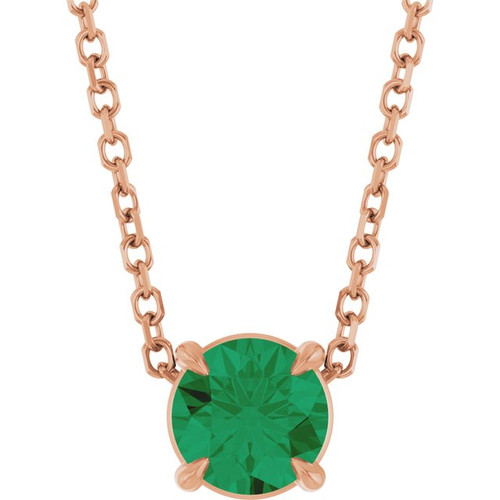 14K Rose 5 mm Natural Emerald 16-18" Necklace