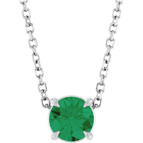 14K White 5 mm Natural Emerald 16-18" Necklace