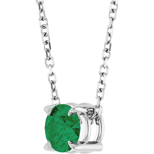 14K White 5 mm Natural Emerald 16-18" Necklace
