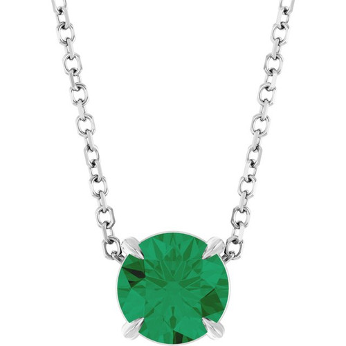 Platinum 6 mm Lab-Grown Emerald 16-18" Necklace