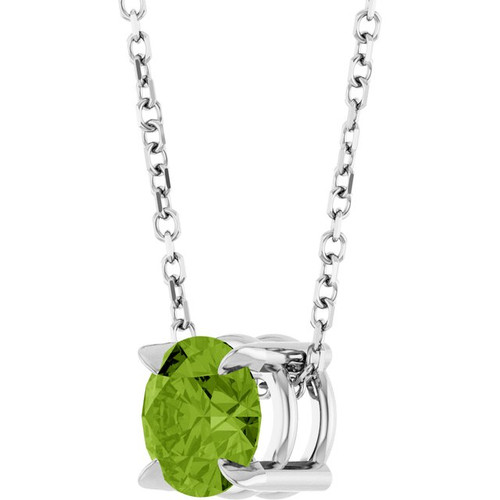 Platinum 6 mm Natural Peridot 16-18" Necklace