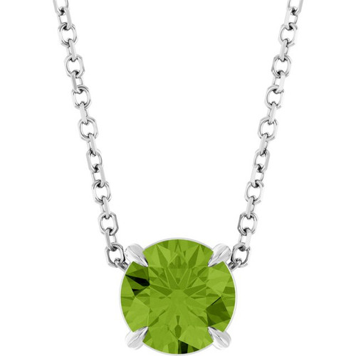 Sterling Silver 6 mm Natural Peridot 16-18" Necklace