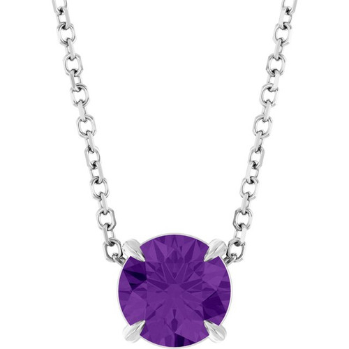 Sterling Silver 6 mm Natural Amethyst 16-18" Necklace
