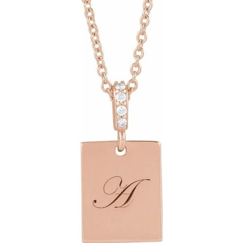 14K Rose .02 CTW Natural Diamond Engravable 16-18" Necklace 