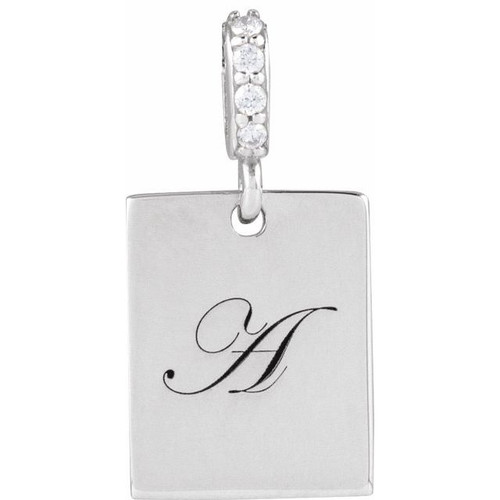 14K White .02 CTW Natural Diamond Engravable Pendant