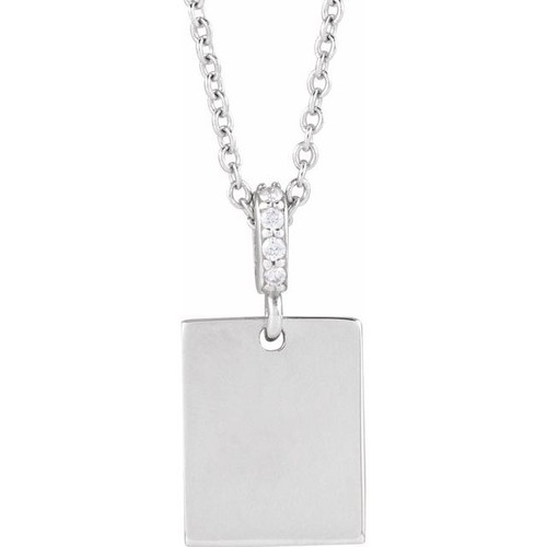 14K White .02 CTW Natural Diamond Engravable 16-18" Necklace 