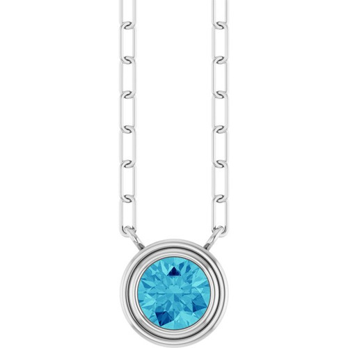 14K White Natural Blue Zircon 18" Necklace