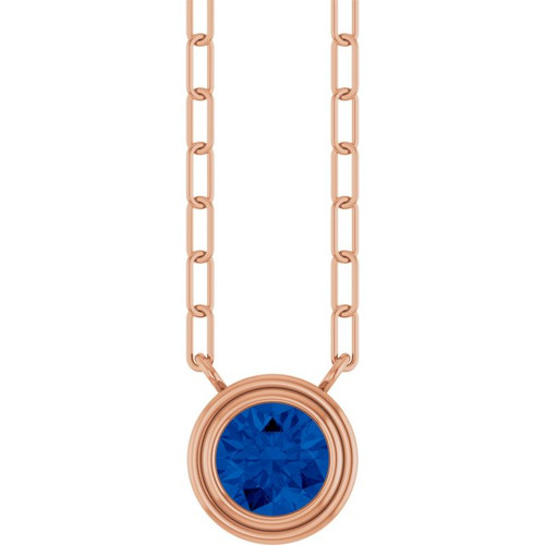 14K Rose Lab-Grown Blue Sapphire 18" Necklace