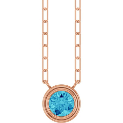 14K Rose Natural Blue Zircon 18" Necklace