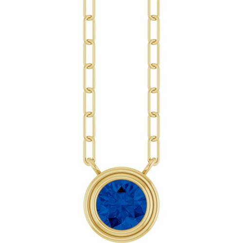 14K Yellow Lab-Grown Blue Sapphire 18" Necklace