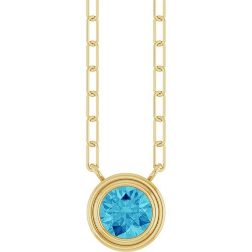 14K Yellow Natural Blue Zircon 18" Necklace