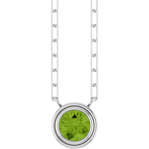 14K White Natural Peridot 18" Necklace