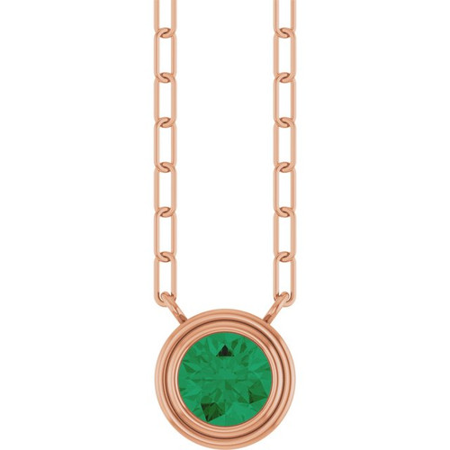 14K Rose Natural Emerald 18" Necklace