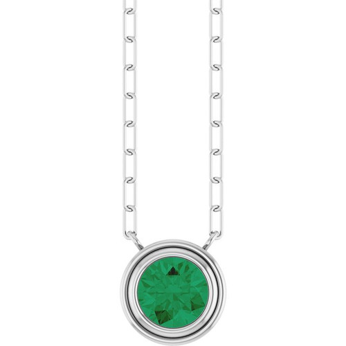 14K White Lab-Grown Emerald 18" Necklace