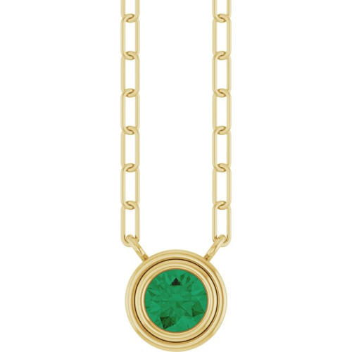 14K Yellow Lab-Grown Emerald 18" Necklace