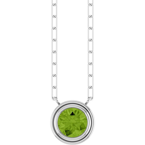 14K White Natural Peridot 18" Necklace