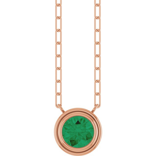 14K Rose Natural Emerald 18" Necklace