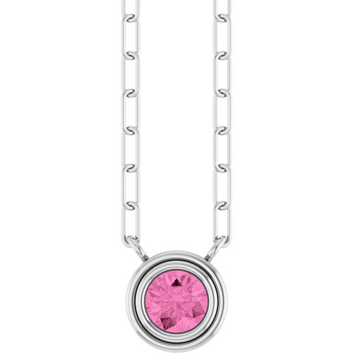 Sterling Silver Natural Pink Sapphire 18" Necklace