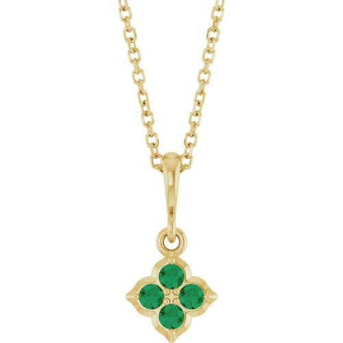 14K Yellow Lab-Grown Emerald 16-18" Necklace