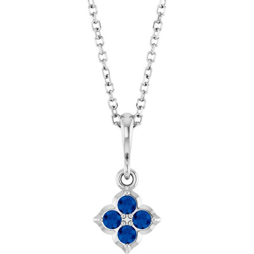 Platinum Lab-Grown Blue Sapphire 16-18" Necklace