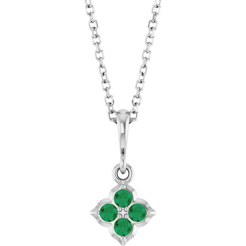 Sterling Silver Lab-Grown Emerald 16-18" Necklace