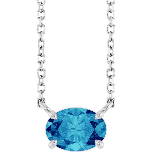 14K White Natural Blue Zircon 18" Necklace