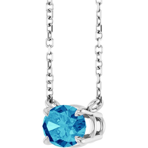 14K White Natural Blue Zircon 18" Necklace