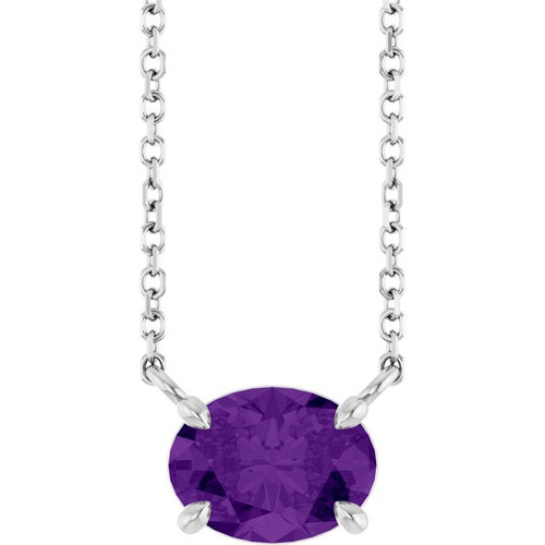 14K White Natural Amethyst 18" Necklace