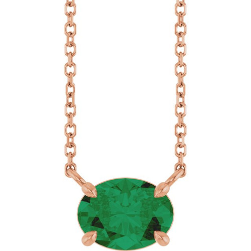 14K Rose Lab-Grown Emerald 18" Necklace
