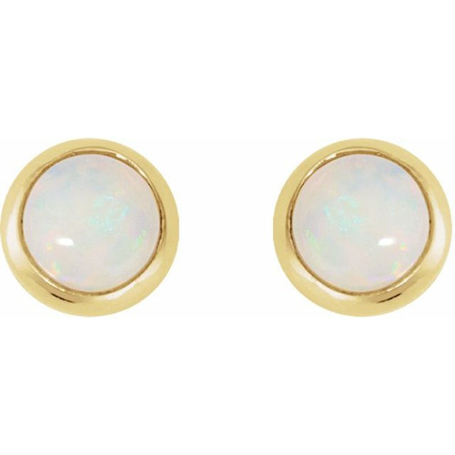 14K Yellow Cabochon Natural White Opal Press Fit Back Stud Earring