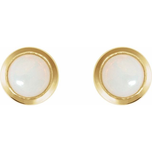 14K Yellow Cabochon Natural White Opal Press Fit Back Stud Earring