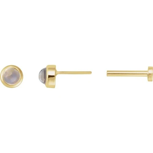 14K Yellow Cabochon Natural Rainbow Moonstone Press Fit Back Stud Earring