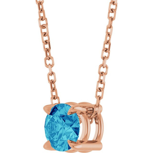 14K Rose 5 mm Natural Blue Zircon 16-18" Necklace