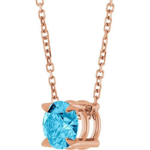 14K Rose 6 mm Natural Aquamarine 16-18" Necklace