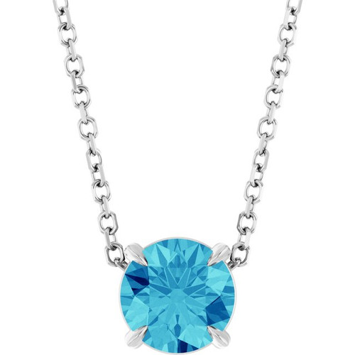 14K White 6 mm Natural Blue Zircon 16-18" Necklace