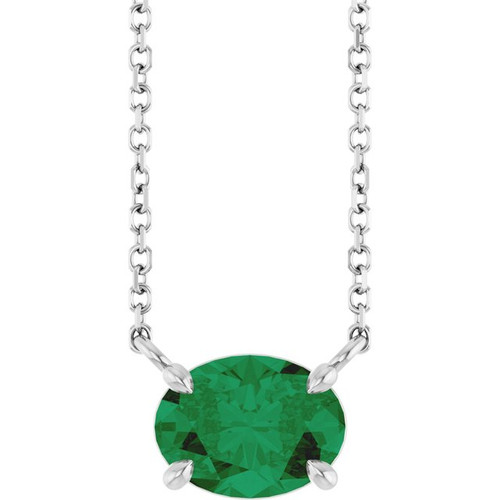 Platinum Natural Emerald 18" Necklace