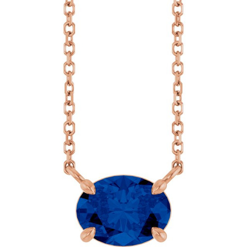14K Rose Lab-Grown Blue Sapphire 18" Necklace