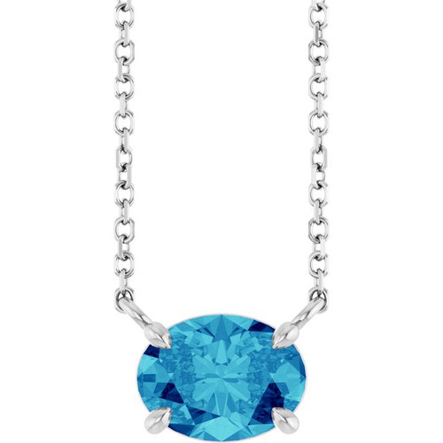 14K White Natural Blue Zircon 18" Necklace