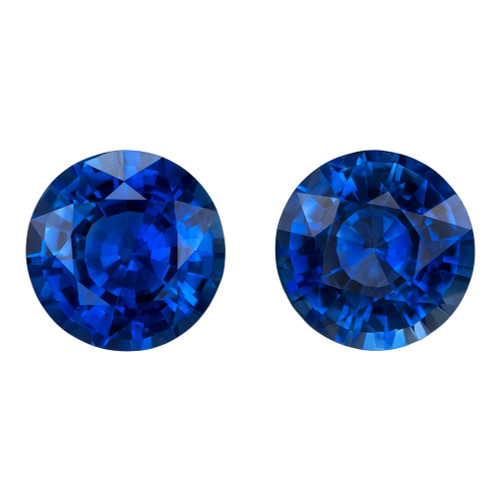 2.17 Carat Matching Blue Sapphire Gems, Round Cut Pair, 6.2mm|$5133