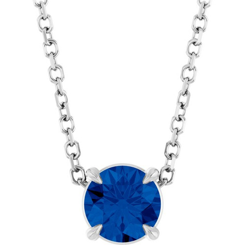 Platinum 5 mm Lab-Grown Blue Sapphire 16-18" Necklace