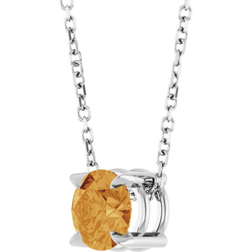 Platinum 6 mm Natural Citrine 16-18" Necklace