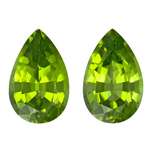 5.61 Carat Matching Lime Green Peridot Gems, Pear Cut Pair, 11.4 x 7.4 mm|$1448