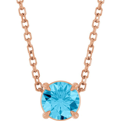 14K Rose 5 mm Natural Aquamarine 16-18" Necklace