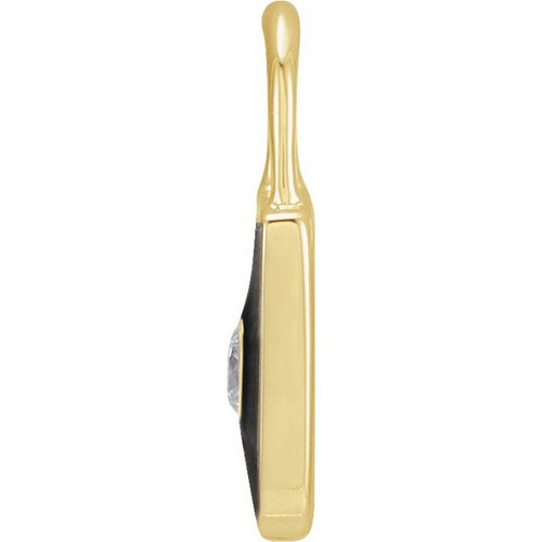 14K Yellow .035 CT Natural  Diamond & Black Enamel Lock Pendant/Charm