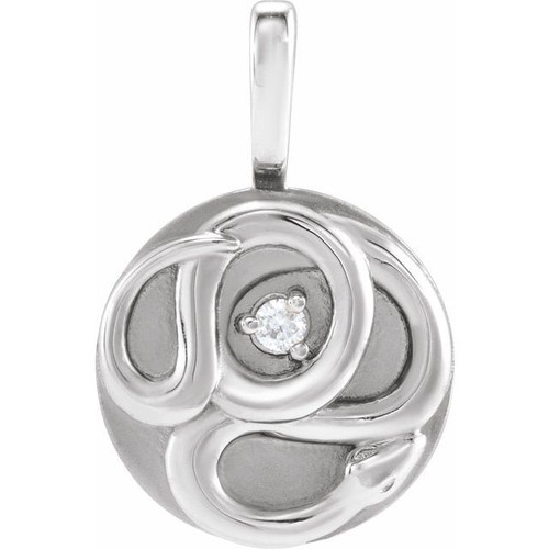 14K White .015 CT Natural Diamond Chinese Zodiac Snake Pendant