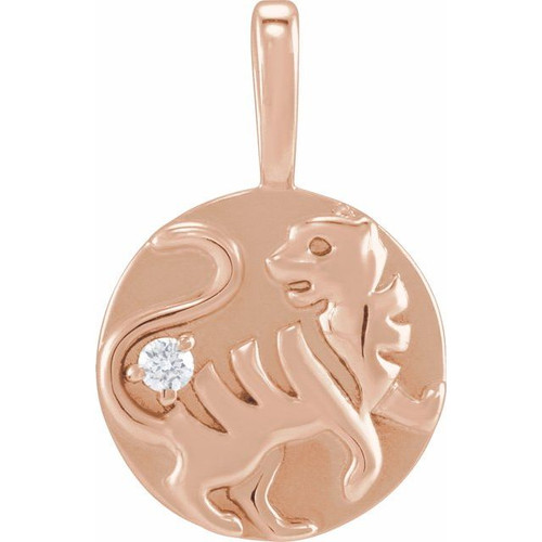 14K Rose .015 CT Natural Diamond Chinese Zodiac Tiger Pendant